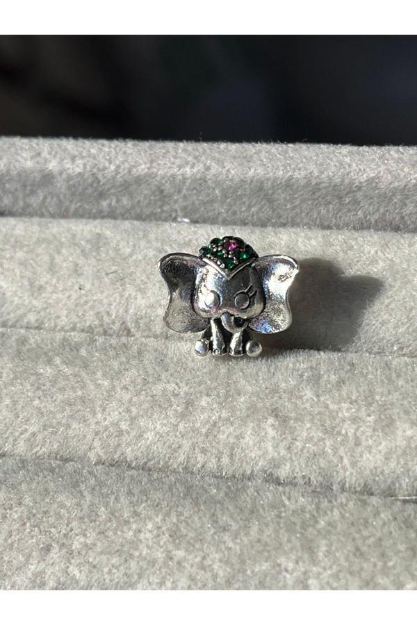 Asafaccessory Taşlı Fil Charm Gümüş Kaplama Gri #1 - Image 1