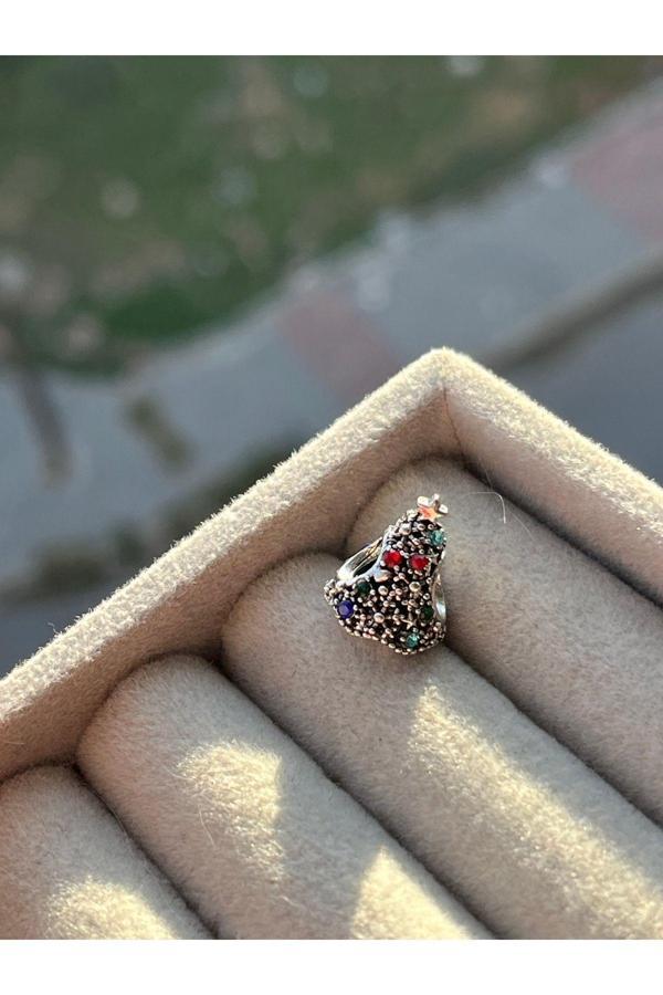 Asafaccessory Taşlı Yılbaşı Ağacı Charm Gümüş Kaplama Renkli #1 - Image 1
