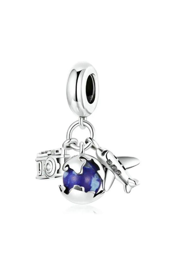 Asafaccessory Uçak Dünya Kamera Charm Gümüş Kaplama Gri Tek Ebat - Image 1