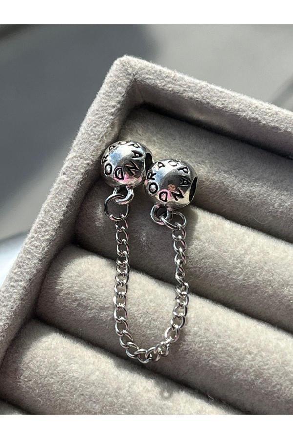 Asafaccessory Logolu Güvenlik Zinciri Charm Gümüş Kaplama Gri Tek Ebat - Image 1