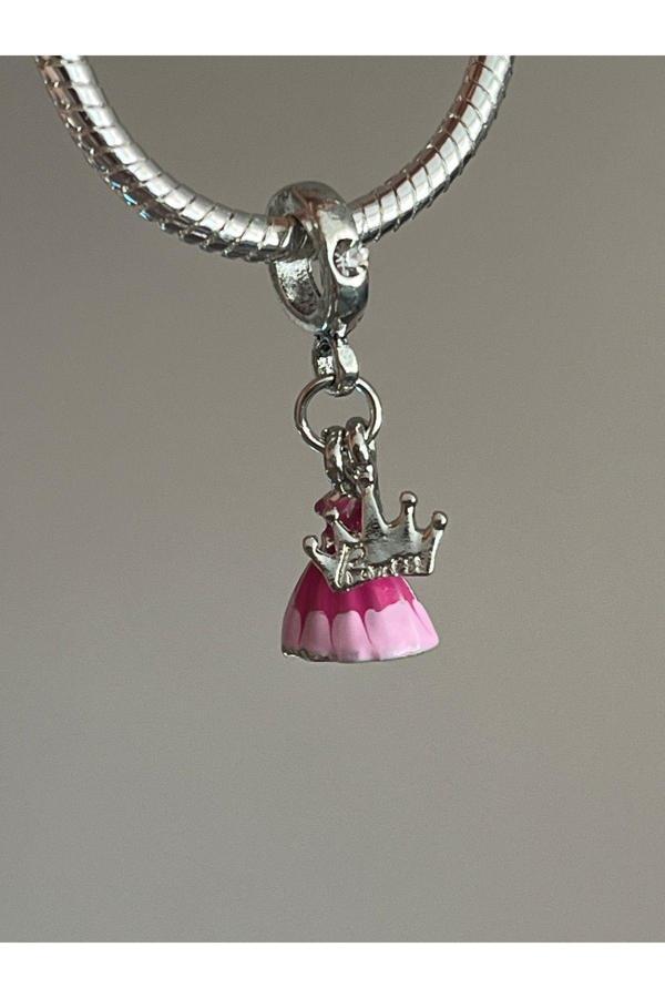 Asafaccessory Sallantılı Prenses Charm Gümüş Kaplama Pembe Tek Ebat - Image 1
