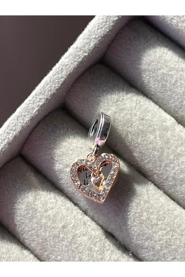 Asafaccessory Yazılı Sallantılı Kalp Charm Gümüş Kaplama Gri Tek Ebat - Image 1