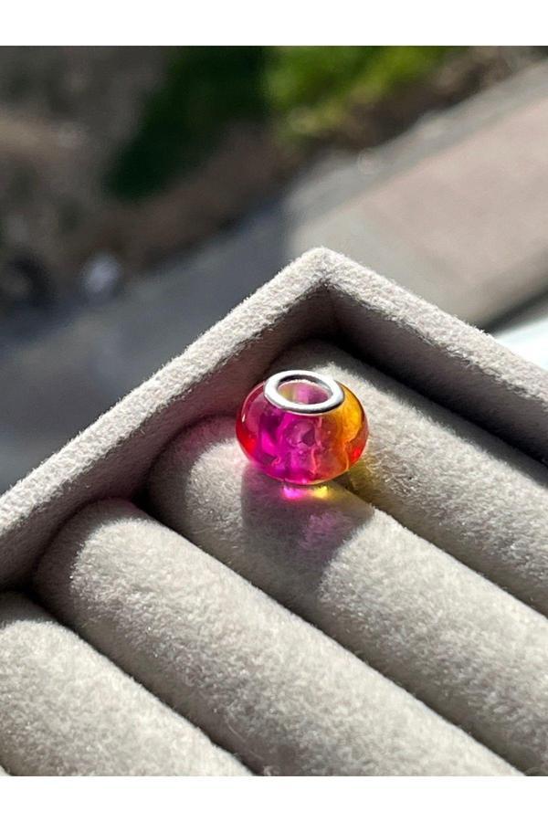 Asafaccessory Pembe Turuncu Murano ( Gün Işığı Murano Charm ) Renkli Tek Ebat - Image 1
