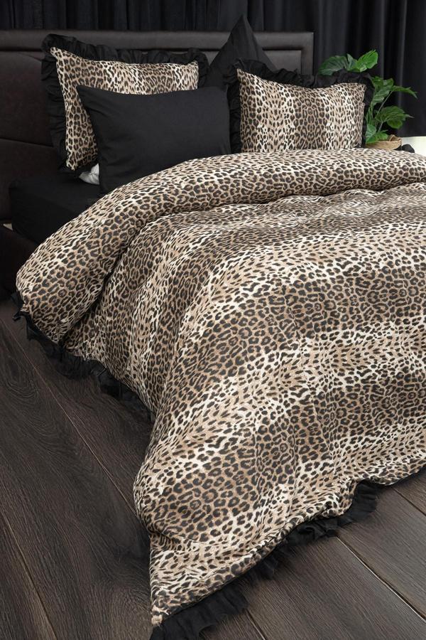 Fırfırlı Leopar Desenli Lastikli Çarşaflı Çift Kişilik Nevresim Takımı - Image 1