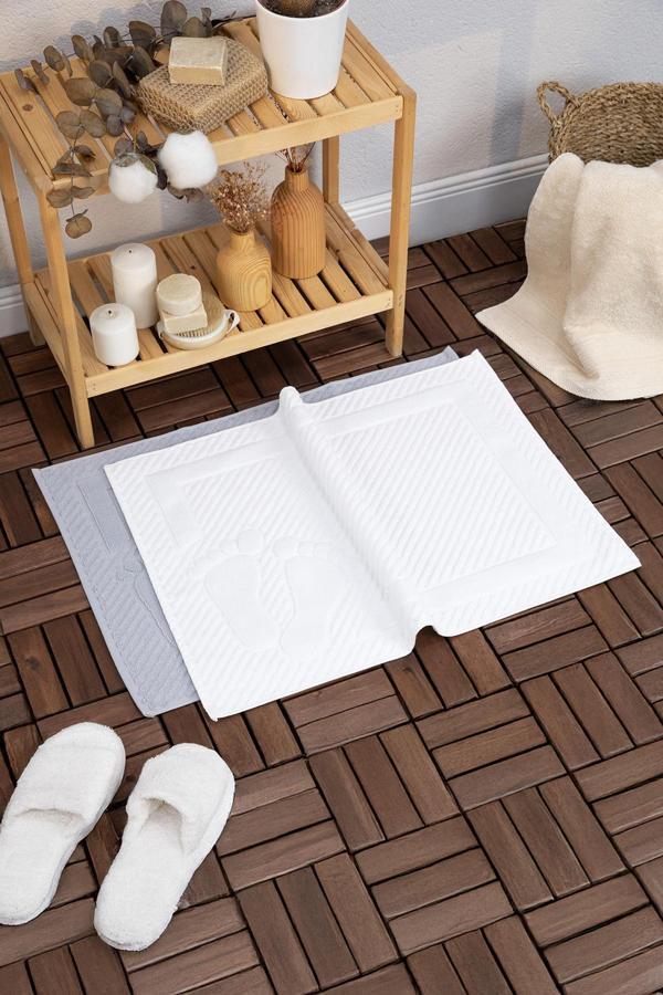 Leoline %100 Pamuk Premium 2'li Ayak Havlusu - Gri - Beyaz - Image 1