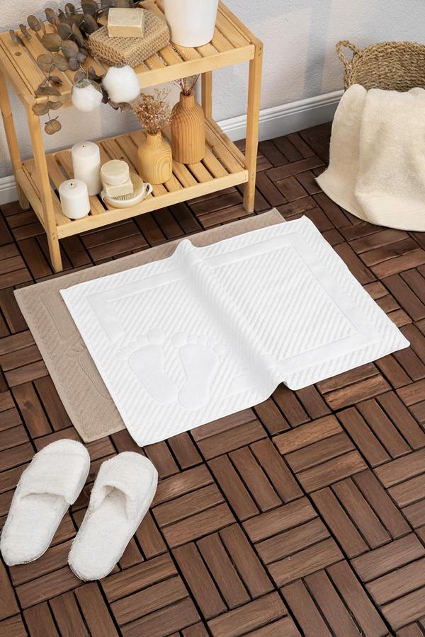 Leoline %100 Pamuk Premium 2'li Ayak Havlusu - Kahve - Beyaz - Image 1