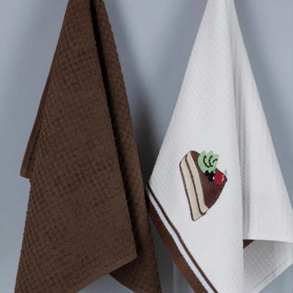 Maxstyle Pamuk Mutfak Havlusu Browni 2'Li Beyaz-Kahve 40x60cm - Image 1