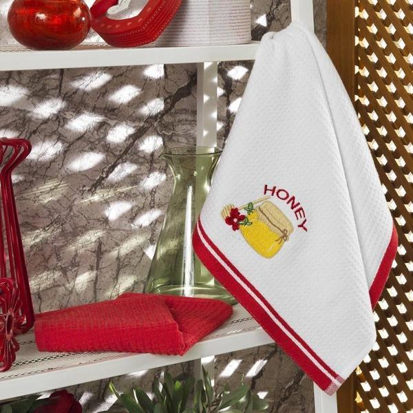 Maxstyle Pamuk Mutfak Havlusu Honey 2'Li Beyaz-Mercan 40x60cm - Image 1