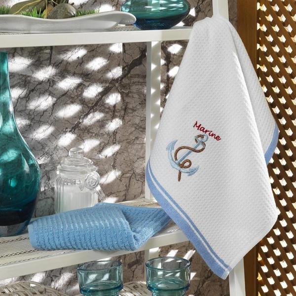 Maxstyle Pamuk Mutfak Havlusu Marine 2'Li Beyaz-Mavi 40x60cm - Image 1