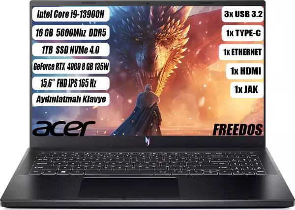 Acer Nitro ANV15-51 I9-13900H 16 GB 1 TB SSD RTX 4060- 8 GB 15,6" FHD IPS 165 Hz  Freedos NH.QQEEY.007 - Image 1