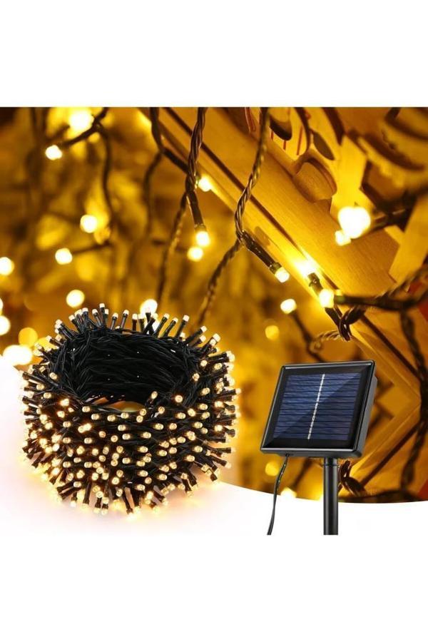 12 Metre 100 Led Solar Lamba Güneş Enerjili Sarı Işık Top Zincir Bahçe Aydınlatma Parti Süs Lambası - Image 1