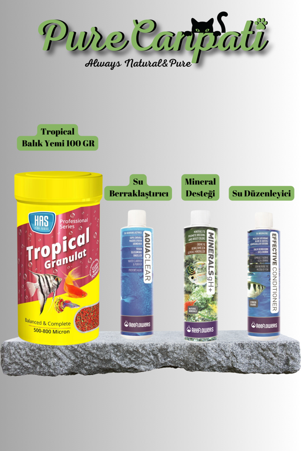PureCanpati Granül Tropikal Balık Yem ve Su Düzenleyici Seti - Image 1