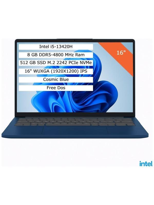 Lenovo Ideapad Slim 3 Intel Core I5-13420H 8gb 512GB SSD 16" Wuxga (1920X1200) IPS Panel Freedos Taşınabilir Bilgisayar 83K2001RTR - Image 1