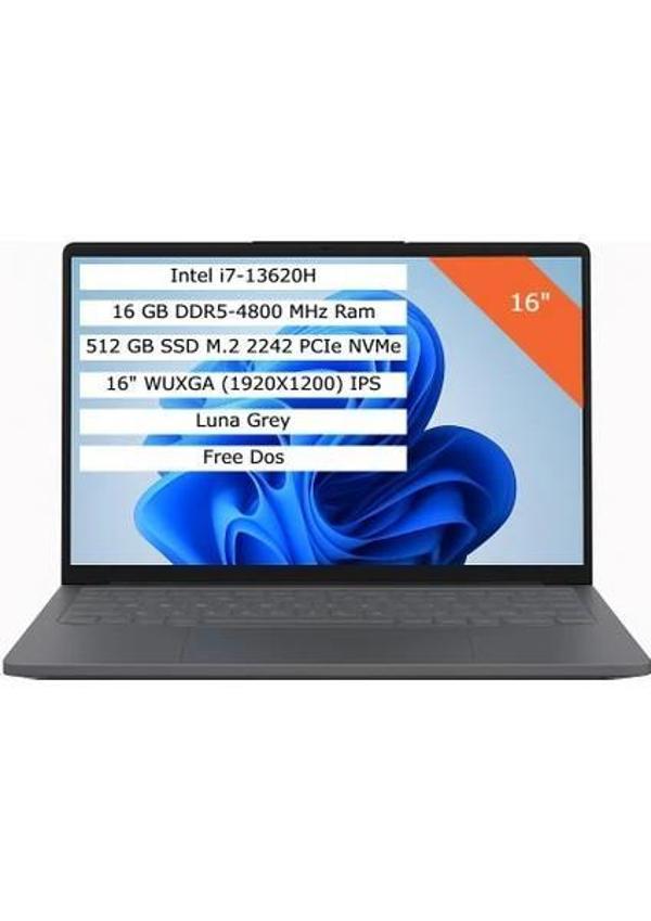 Lenovo Ideapad Slim 3 Intel Core i7 13620H 16gb 512GB SSD 16" Wuxga (1920X1200) IPS Panel Freedos Taşınabilir Bilgisayar 83K2001WTR - Image 1