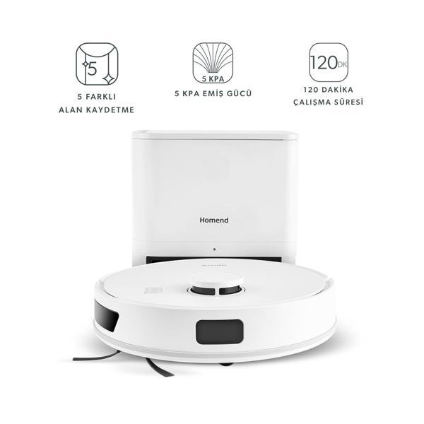 Homend Alex Laser Power 1289H Toz Hazneli Moplu Halı Tanıyan Beyaz Robot Süpürge - Image 1