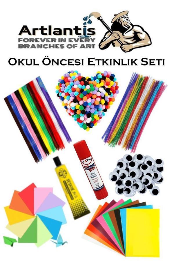 Okul Öncesi Etkinlik Seti 1 Paket Şönil Ponpon Oynar Göz Anaokulu ve Kreş Seti Pon Pon Tüylü Tel Oynargöz Elişi Kağıdı - Image 1