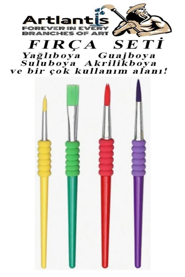 Fırça Seti 4 Lü Resim Fırçası Plastik Saplı 1 Paket Suluboya Akrilik Boya Guaj Boya Yağlı Boya Fırca Seti - Image 1