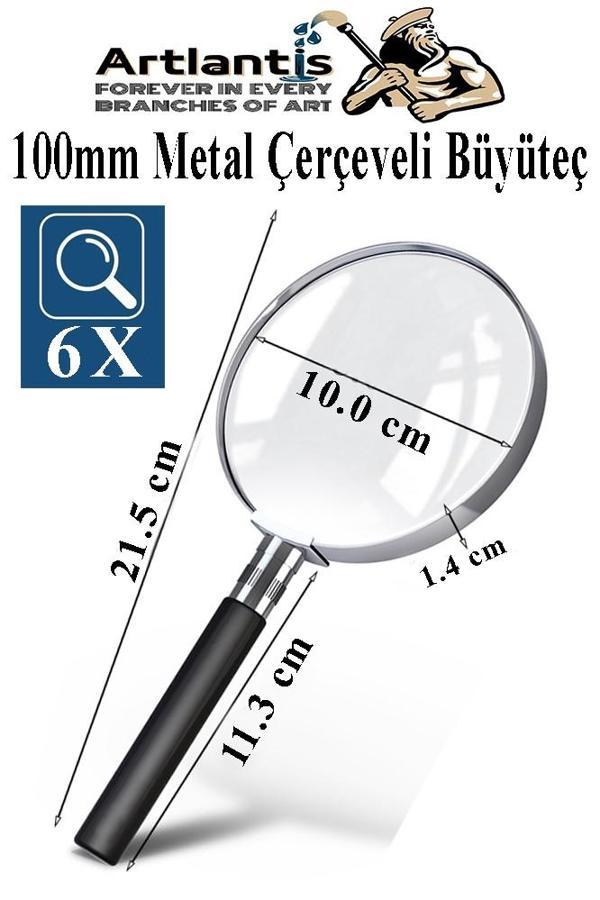 Metal Büyüteç 100 mm 1 Adet 6x Plastik Sap Çerçeveli 10 cm Büyüteç Merçek Okul Büro Ofis Krom Kaplama Büyüteç - Image 1