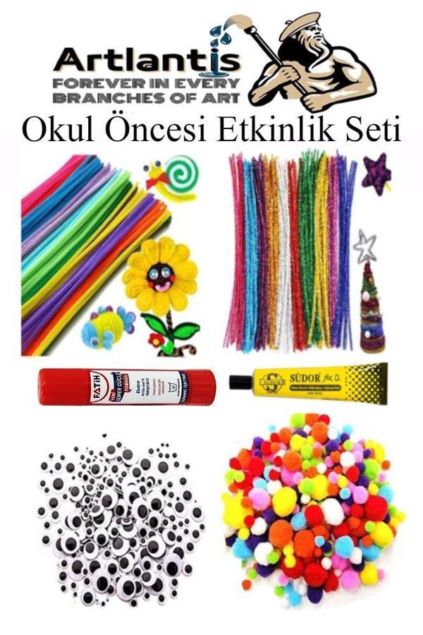 Okul Öncesi Etkinlik Seti 1 Paket Şönil Ponpon Oynar Göz Anaokulu ve Kreş Seti Pon Pon Tüylü Tel Oynargöz - Image 1