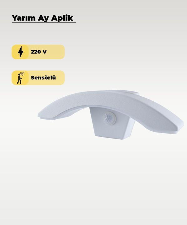 Beyaz Sensörlü Led Yarım Ay Aplik 3200K (Sarı Işık) - Image 1