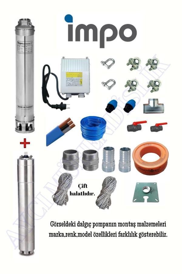 Impo Sk 406/13 2HP Krom Başlıklı  45 MT Yassı Kablolu Monofaze Takım Dalgıç Pompa - Image 1