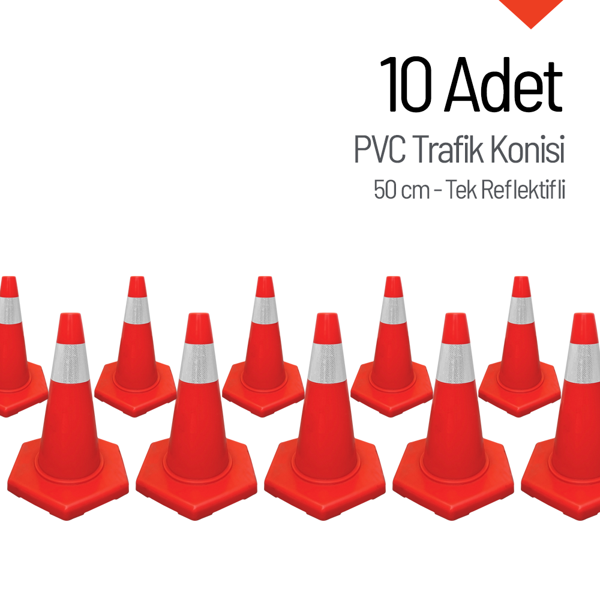 10'lu PVC Trafik Konisi Seti 50 cm Tek Reflektifli Trafik Dubası - Image 1