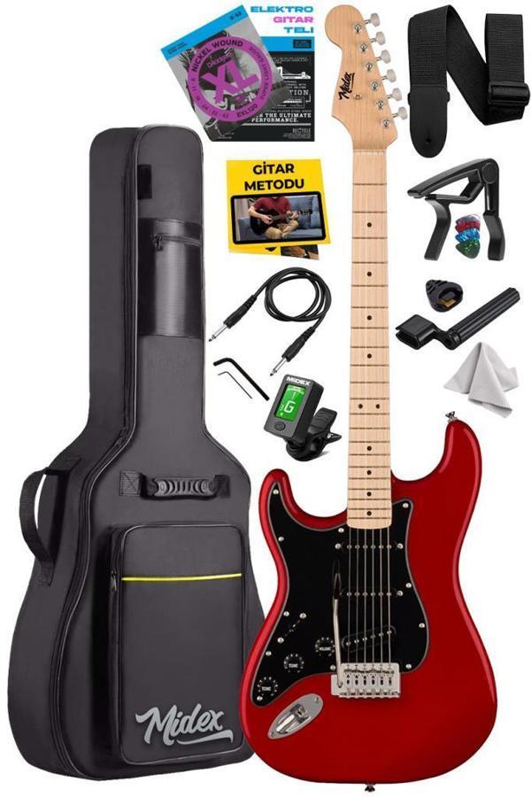 Midex RPH-31RD Solak Elektro Gitar Seti Maple Klavye Strat Kasa SSS Manyetik - Image 1