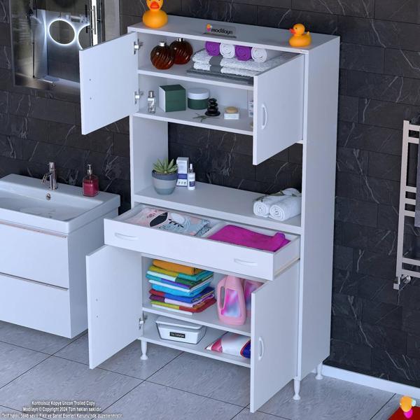 Modilayn ARDA Banyo Dolabı 95x173x32,5cm 1 çekmece 4 kapak ve 6 raflı İhtiyaca uygun kolay kurulum - Image 1