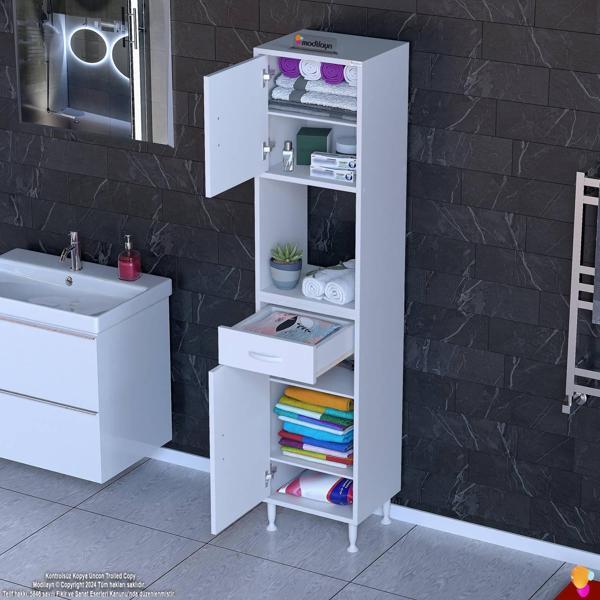 Modilayn ARDA Banyo Dolabı 40x173x32,5cm 1 çekmece 2 kapak ve 6 raflı İhtiyaca uygun kolay kurulum - Image 1
