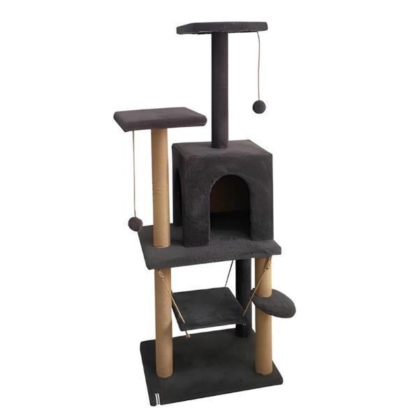 Reyo Pet Y01 Salıncaklı Yuvalı Lüx Kedi Tırmalama Oyun Evi Antrasit - Image 1