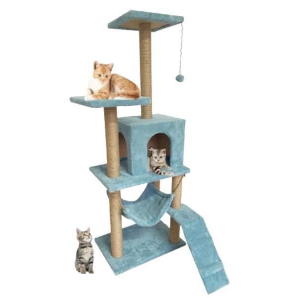 Reyo Pet B-07 Hamaklı Yuvalı Lüx Kedi Tırmalama Oyun Evi Turkuaz - Image 1