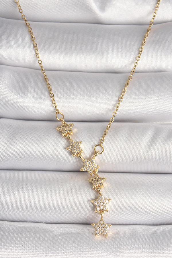316L Çelik Gold Renk Zincir Zirkon Taşlı Yıldız Model Kadın Kolye - TJ-BKO9903 - Image 1