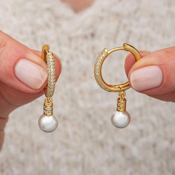 samur parti parti aksesuar & kostüm Gümüş Zirkon Taşlı Gold Halka İnci Küpe - Image 1