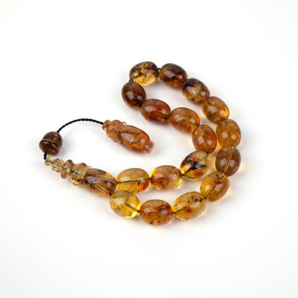 Dominik Mavi Kaya Fosil Amber Badem Kesim  12x15.5mm Maskot Tesbih (26.8gr) - Image 1