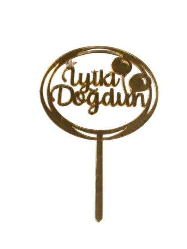 Balonlu İyiki Doğdun Yazılı Aynalı Pleksi Altın - Image 1