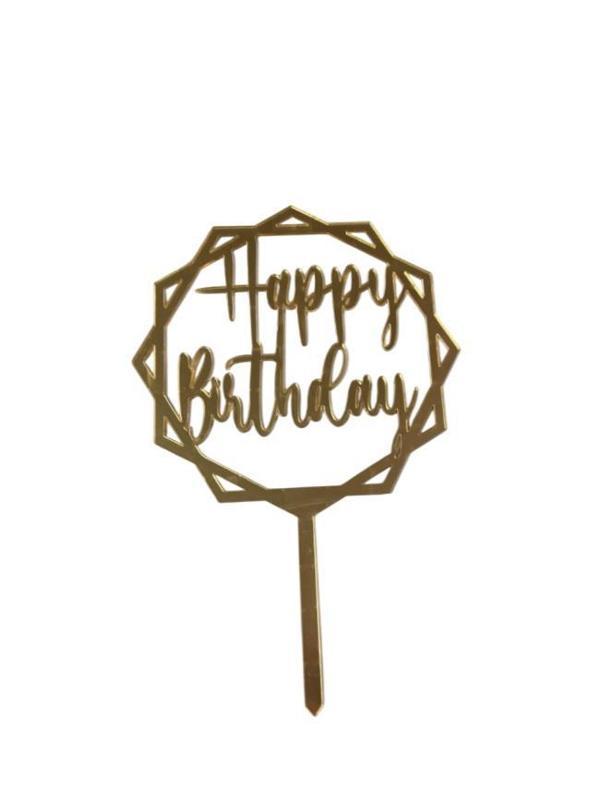Happy Birthday Yazılı Çerçeveli Aynalı Pleksi Altın - Image 1