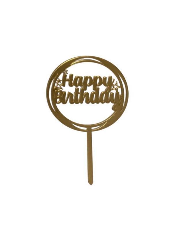Happy Birthday Yazılı Çerçeveli Yıldızlı Aynalı Pleksi Altın - Image 1