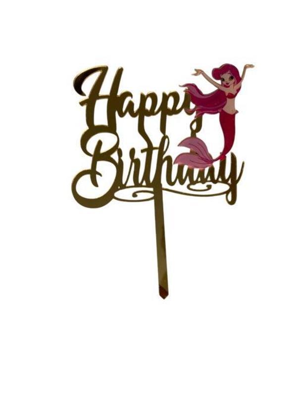 Happy Birthday Yazılı Deniz Kızlı Aynalı Pleksi Altın - Image 1