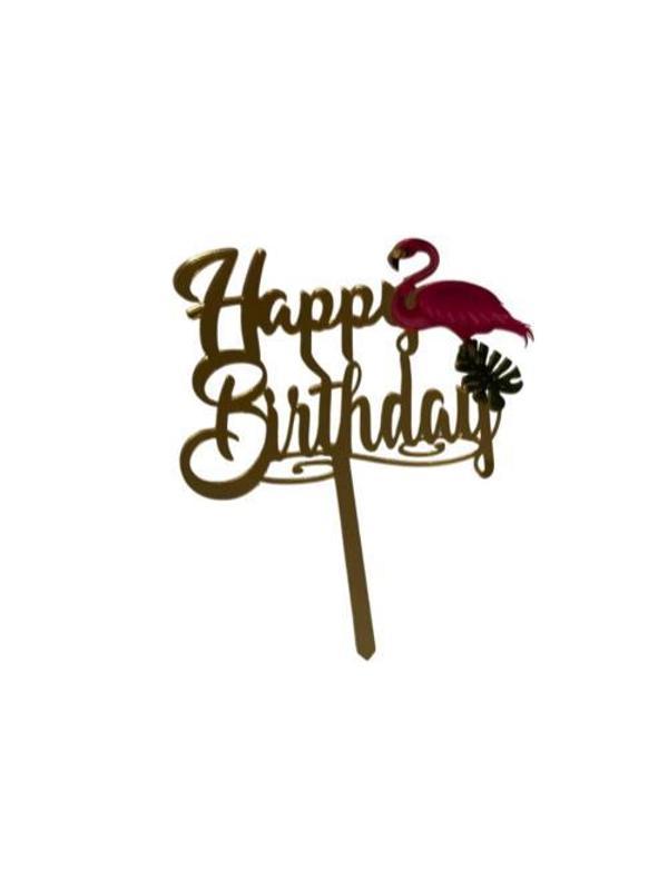 Happy Birthday Yazılı Leylekli Aynalı Pleksi Altın - Image 1