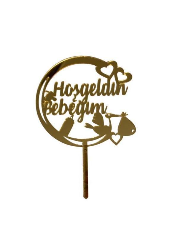 Hoşgeldin Bebeğim Yazılı Aynalı Pleksi Altın - Image 1