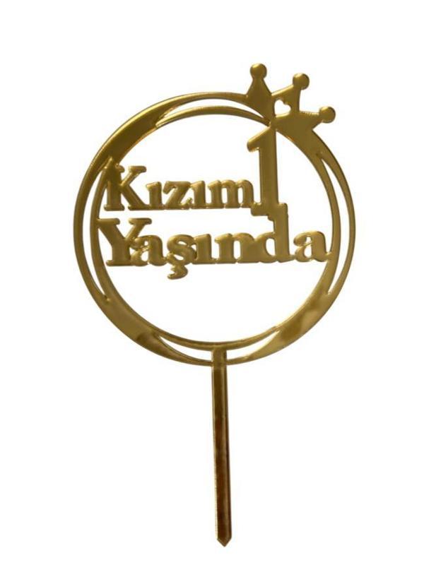 Kızım 1 Yaşında Yazılı Aynalı Pleksi Altın - Image 1