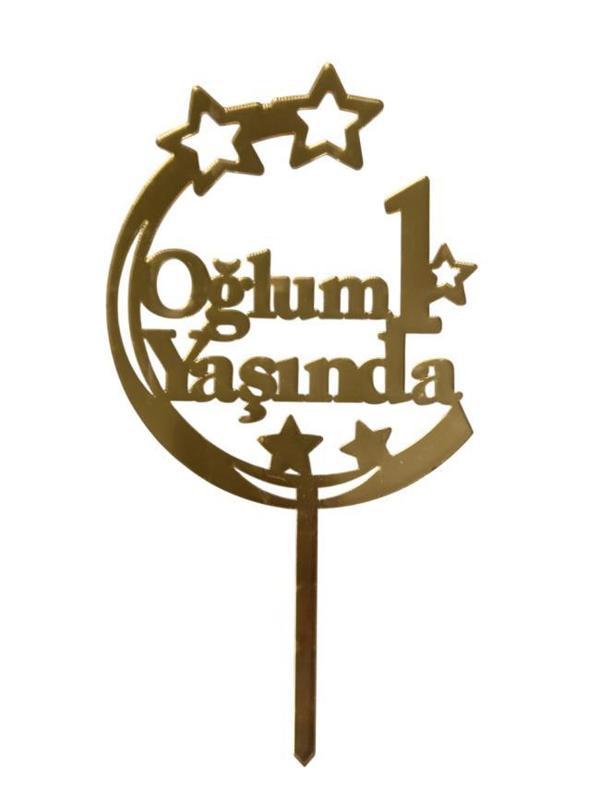 Oğlum 1 Yaşında Yazılı Aynalı Pleksi Altın - Image 1