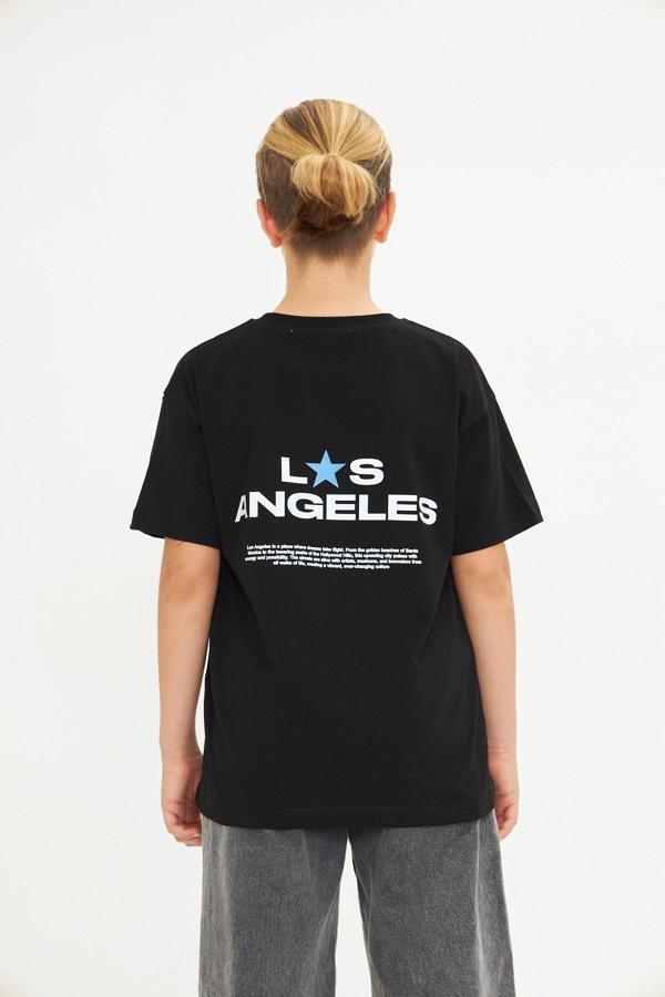 Los Angeles Baskılı %100 Pamuk Oversize Beyaz Unisex Çocuk Tişört - Image 1