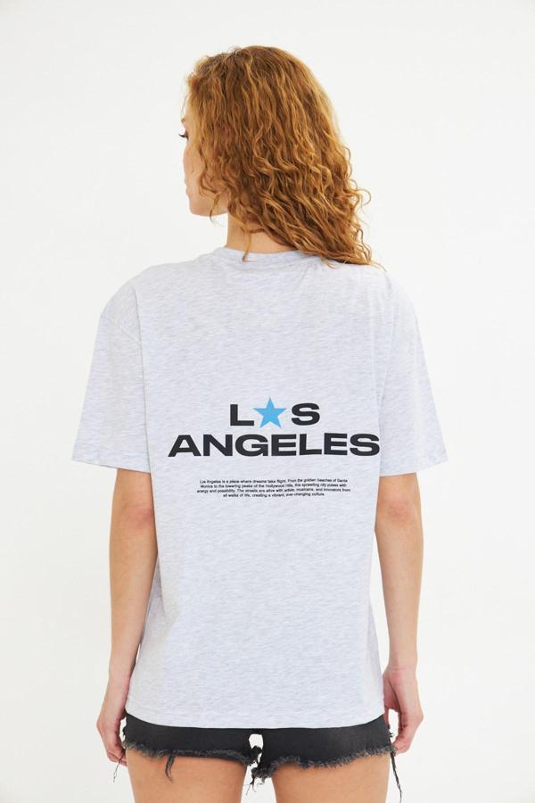 Los Angeles Baskılı %100 Pamuk Oversize Kadın Tişört - Image 1