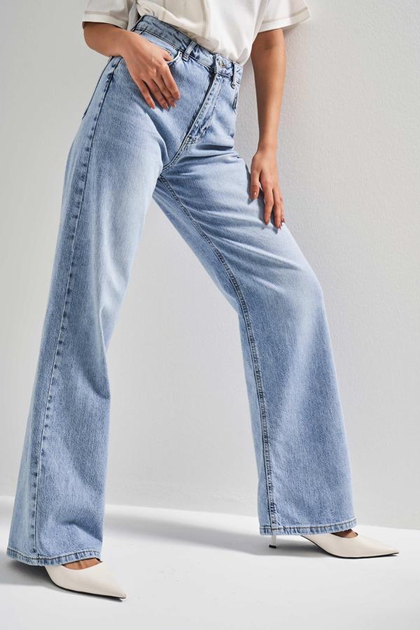 Kadın Ice Renk V-4S5-27 Viskon Esnek Kumaş Yüksek Bel İç Boy 80cm Denim Jean - Image 1