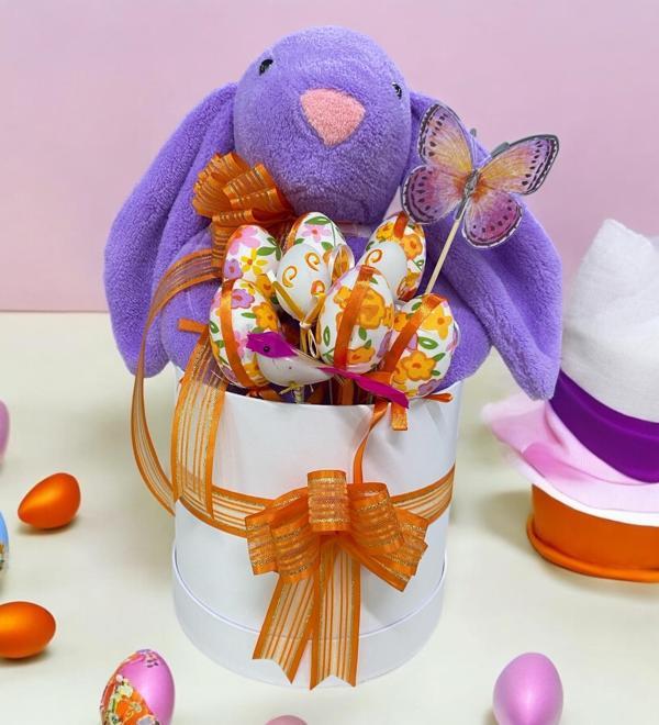 SOLE Premium Paskalya Temalı 45 cm Mor Bunny Tavşan Hediye Kutusu - Dekoratif Yumurta ve Kelebek Süslemeli - Image 1