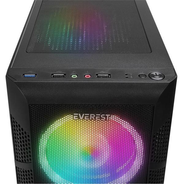 Everest CREST V1 Mesh Temperli Camlı 4x12cm Auto RGB Fan ATX Mid-T Gaming Oyuncu Kasası - Image 1