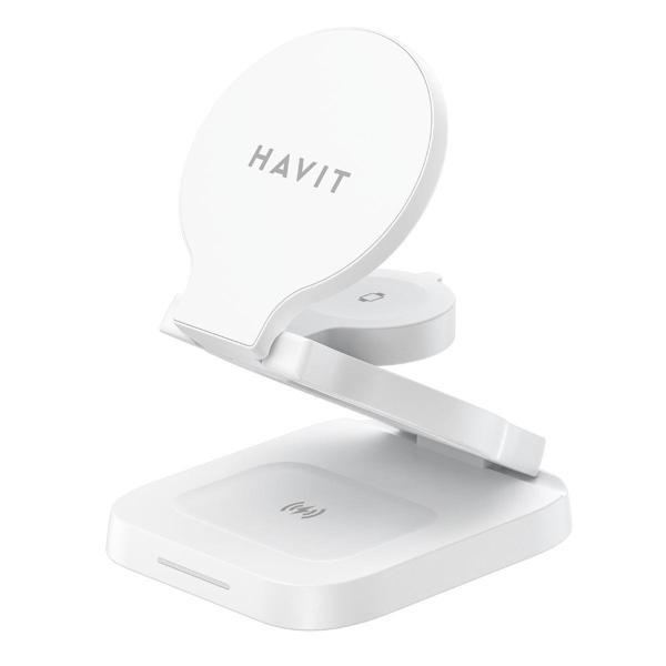 Havit W3038 Katlanabilir 3'ü 1 Arada Kablosuz Şarj Cihazı 15W - Beyaz - Image 1
