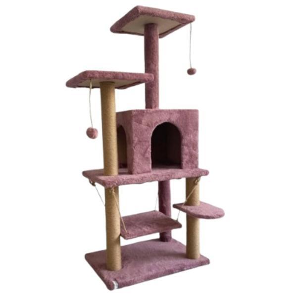 Reyo Pet Y01 Salıncaklı Yuvalı Lüx Kedi Tırmalama Oyun Evi Gül Kurusu - Image 1