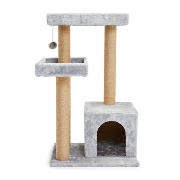 Reyo Pet Kulübeli Çift Teraslı Kedi Tırmalaması Gri - Image 1